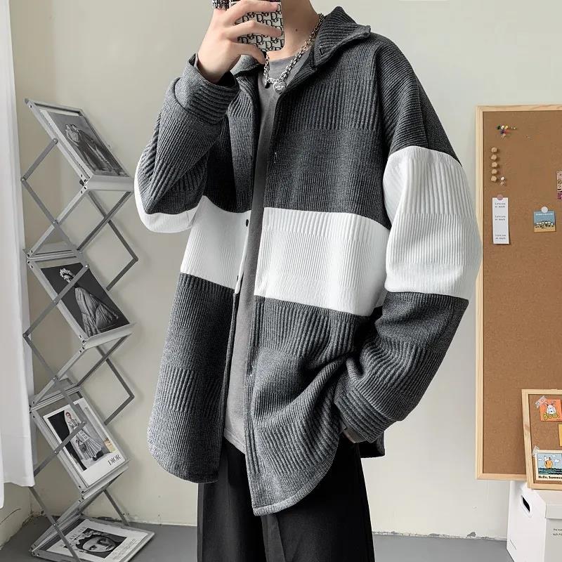 Sweater Cardigan Coat Men's Loose Stitching Color Thickened Knitted Cardigan Coat Warm and Comfortable Breathable Men's Sweater