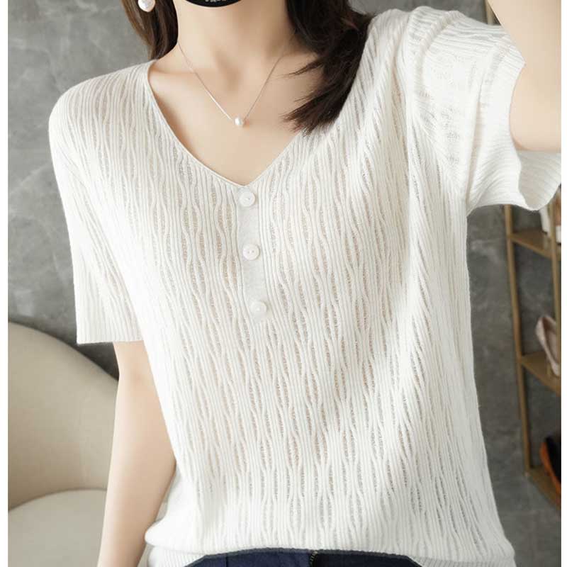Ice Silk Short-sleeved T-shirt Women Loose All-match Large Size Top Outer Wear Bottoming Sweater
