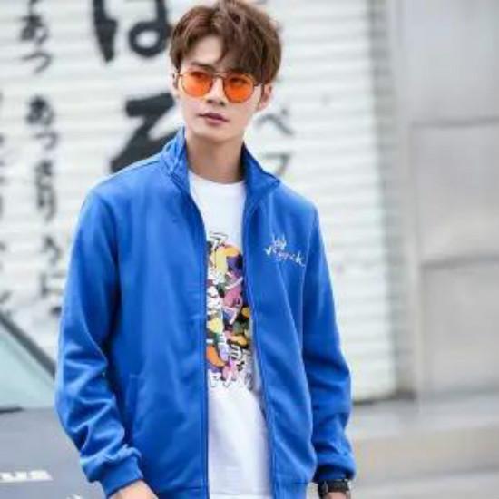 Autumn Jacket Men's Trend Student Print Casual Jacket Thin Jacket Drawstring Stand-up Collar Cardigan
