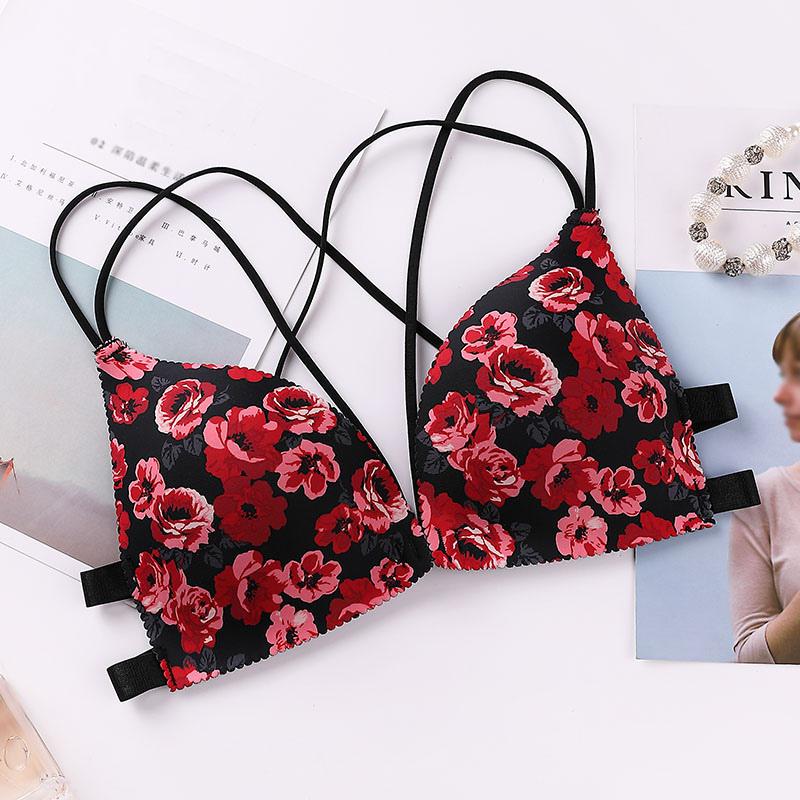 Women Flower Printed Cozy Bras Front Buckle Wireless Bralette Sexy Lingerie Comfort Push Up Floral Breathable Bras