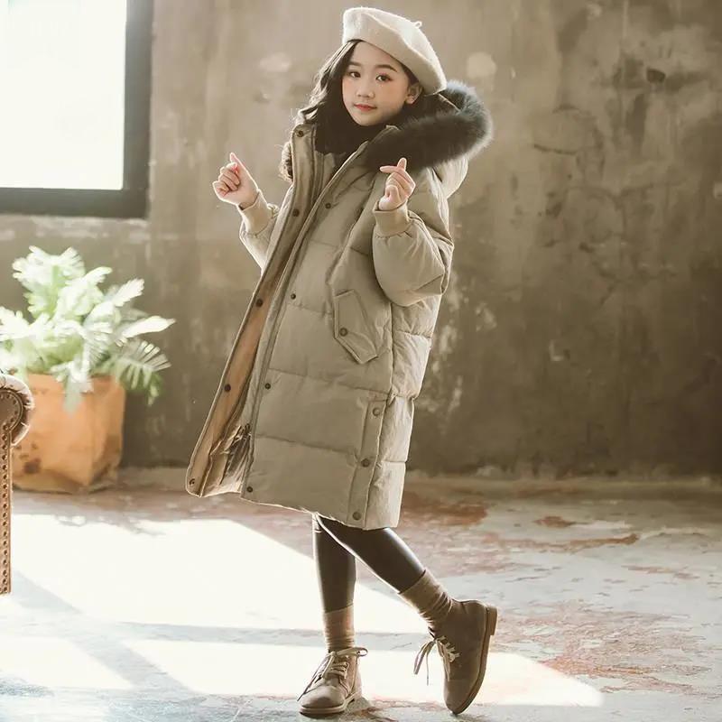 Girls' Warm Cotton Clothes Korean Version Plus Velvet Thick Down Padded Coat Windproof Winter Clothes