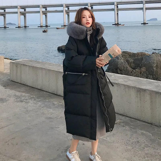 Cotton Clothes Women's Middle and Long 2021 New Large Wool Collar Coat Loose Thickened Down Cotton Jacket In Winter