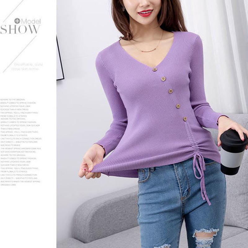 Women's V-neck Warm Sweater Long-sleeved Loose Student Sweater Close-fitting Bottoming Sweater Autumn and Winter