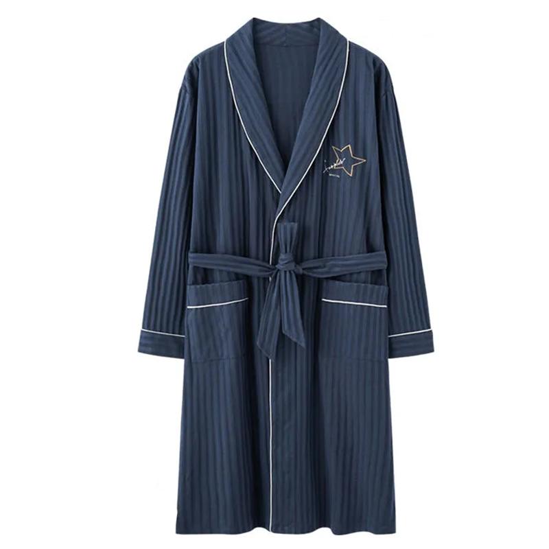 Antarctic Pajamas Men's Cotton Bathrobe Spring and Autumn Long Section Cotton Thin Section Dressing Gown Pajamas Men's Japanese Summer Bathrobe Men