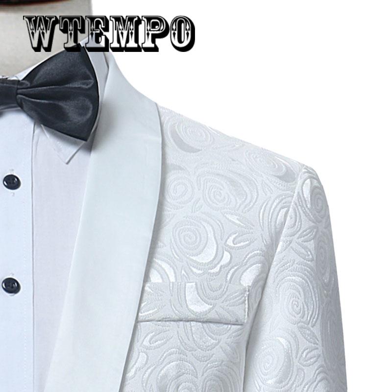 Single Button Casual Men's White Blazer Long Sleeves Printing Banquet Suits Blazer