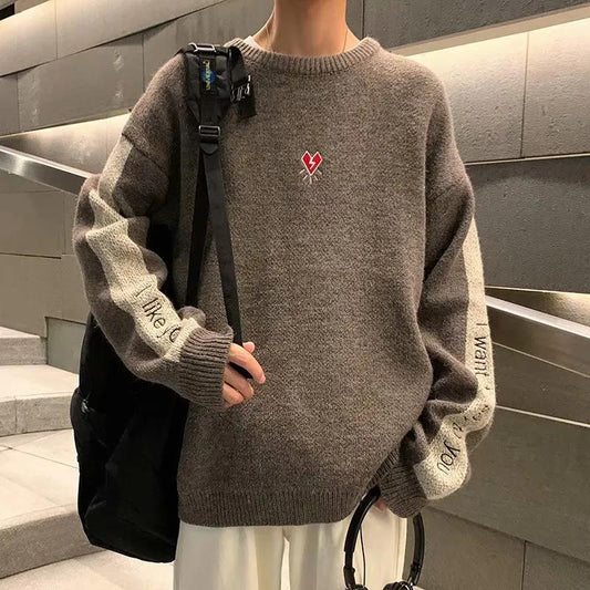 Autumn and Winter Small Fresh Round Neck Sweater Men's Pullover Sweater Student Loose Trend Long-sleeved Sweater
