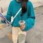 Winter solid color curly half turtleneck pullover long sleeve sweater women trend