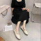 Flat Leather Shoes Women's Pearl Single Shoes Retro Round Toe Mary Jane Word Buckle Shoes Women's Flat Comfortable Round Toe Shoes