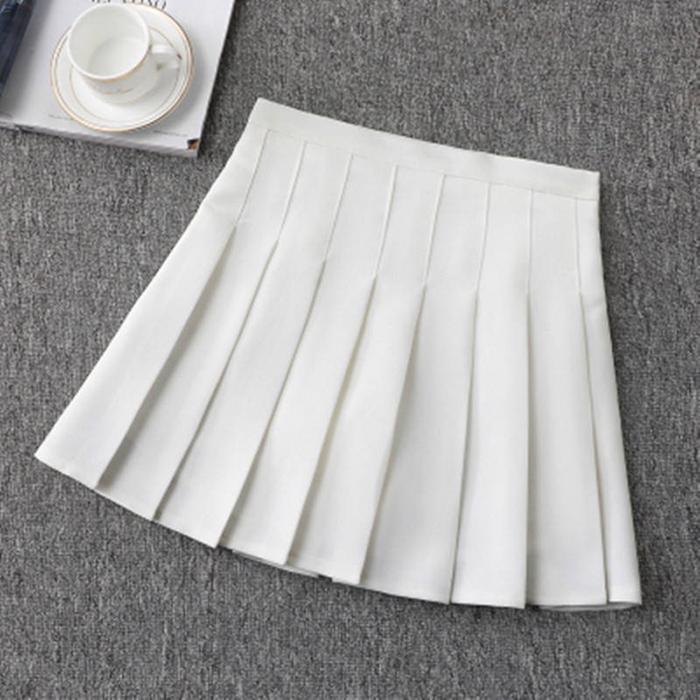 Women Large Size High Waist Was Thin Pleated Skirt Anti-light Student Sexy Solid Color A-line Skirt