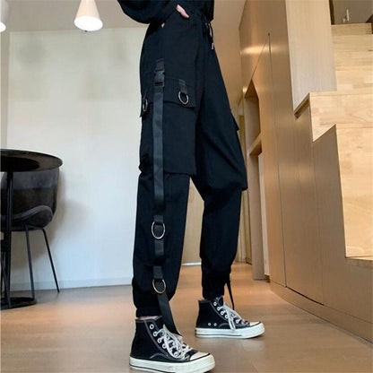 Pants Female Loose and Thin BF Overalls Female Korean Version Ins Harajuku Style Beam Leg Pants Small Wide Leg Black Tide