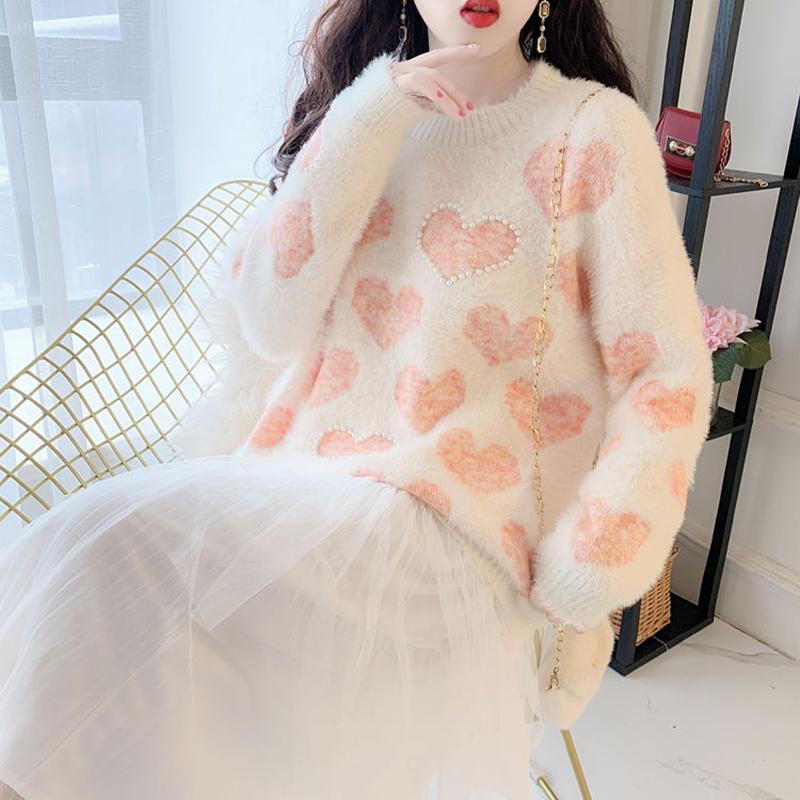 Long-sleeved Women's Knitted Sweater Student Girl Sweet Little Fresh Mink Fleece Sweater Top