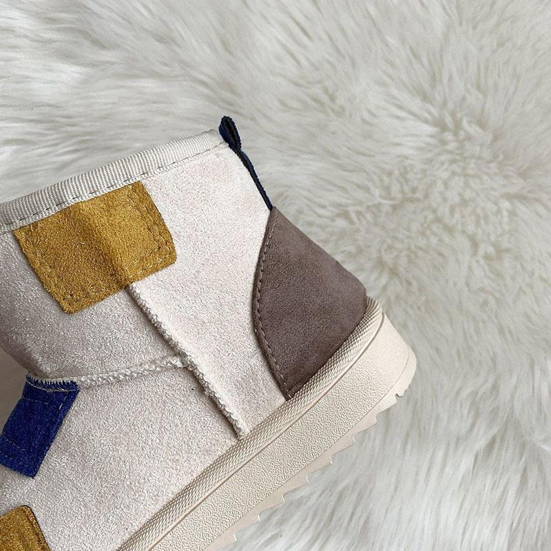 Color-blocking Snow Boots Women's Autumn and Winter Plus Velvet Cotton Shoes Thick-soled Waterproof Non-slip Short Boots