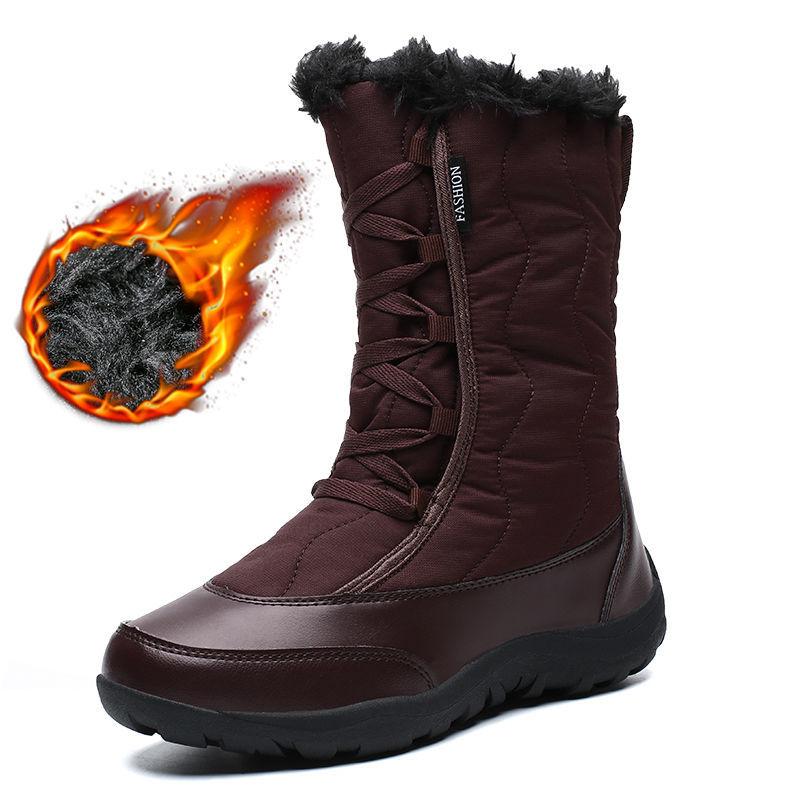 Ski Boots Women Winter Outdoor In The Tube Waterproof Non-slip Travel Snow Boots Plus Velvet Warm Plus Size Boots