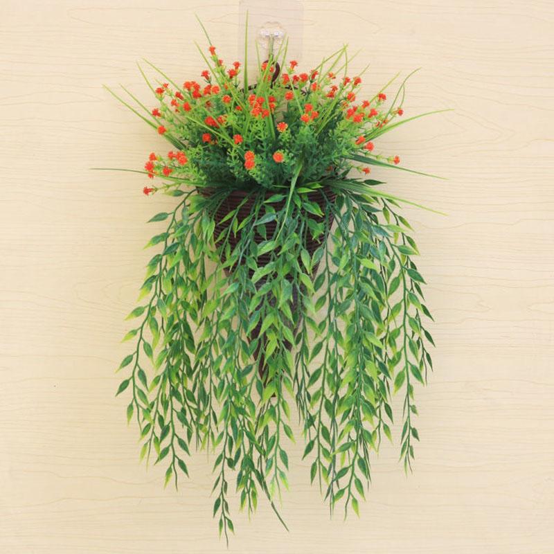 Wall Hanging Simulation Flower Rose Flower Wall Hanging Rattan Leaf Plastic Flower Indoor Living Room Bedroom Hanging Basket Decoration