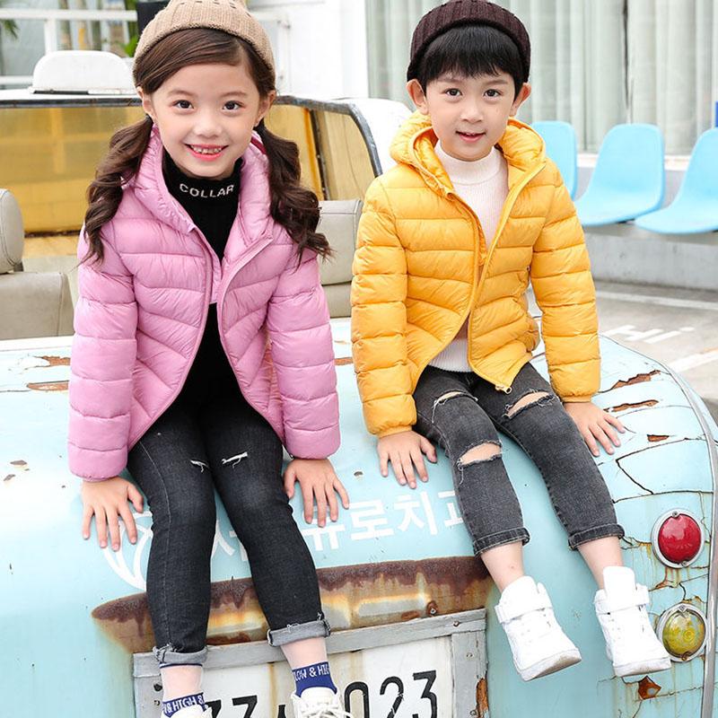Boys and Girls Lightweight Cotton Coat Autumn Winter Candy-colored Jacket Warm Hooded Parka Coat Unisex