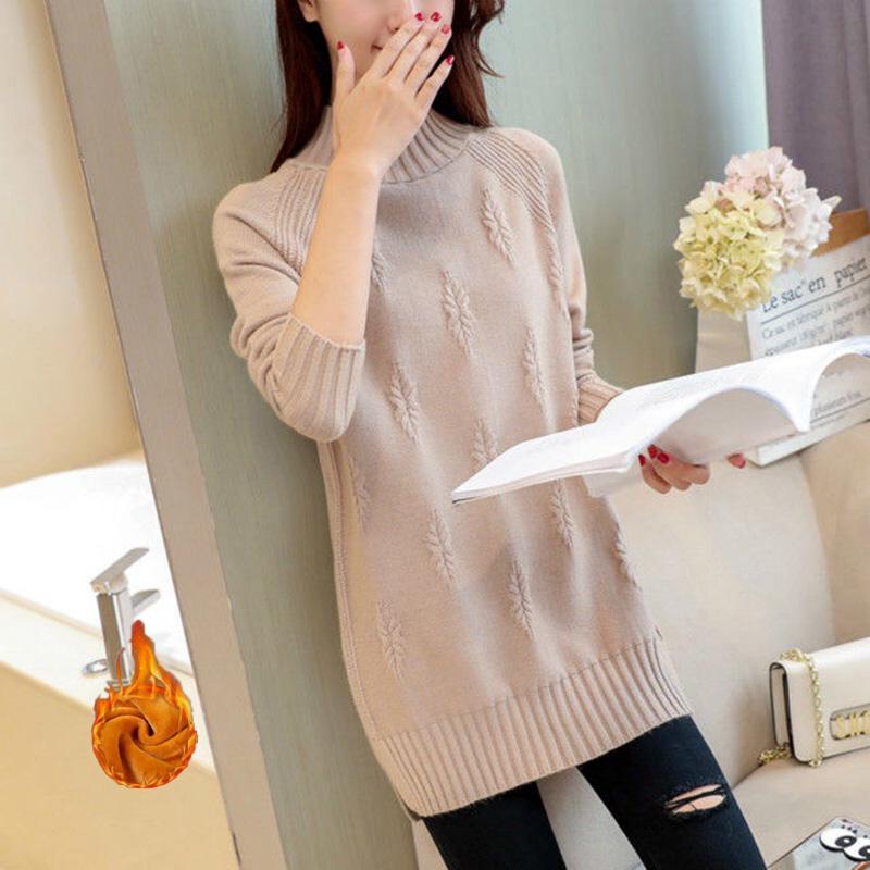 Autumn and Winter Plus Velvet Sweater Mid-length Loose Half-high Collar Large Size Base Shirt Jacket