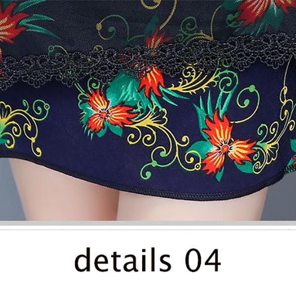 XL-XXXXXL Mid-length Plus Size Printed Over-the-knee Dress Round Thin Chiffon Neck Short Sleeve Mom A-line Skirt