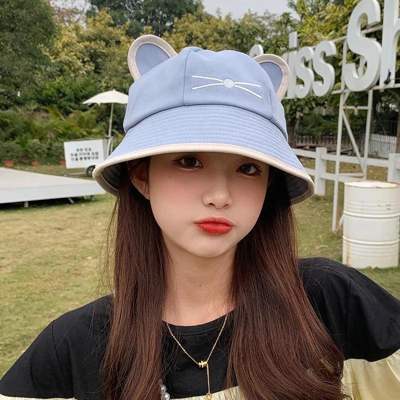 Women's Hat  Spring Autumn Cartoon Cat Ears Fisherman Hat Sweet Cute Student Sun Hat Sunscreen Cap Basin Hat Daily All Match Hat