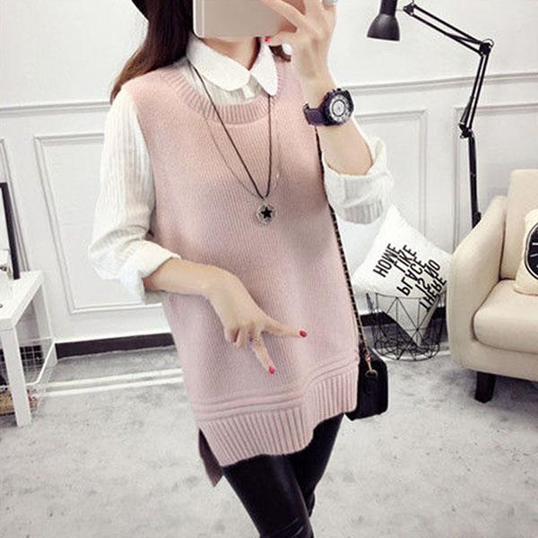 Spring and Autumn Knitted Loose Vest Skirt Round Neck Mid-length Casual Suspender Skirt Fashion Simple Female Vest Skirt