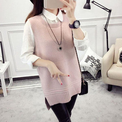 Spring and Autumn Knitted Loose Vest Skirt Round Neck Mid-length Casual Suspender Skirt Fashion Simple Female Vest Skirt