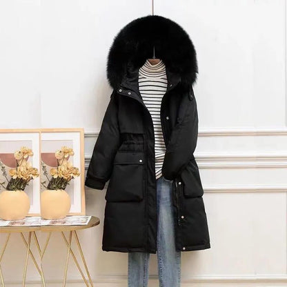 Duck Down Down Jacket Women's Mid-length 2021 Winter New Style Big Fur Collar Korean Style Over-the-knee Fashion Jacket