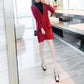 Autumn and Winter Fashion Mid-length Coat Round Neck Red Sweater Loose Long Sleeve Dress