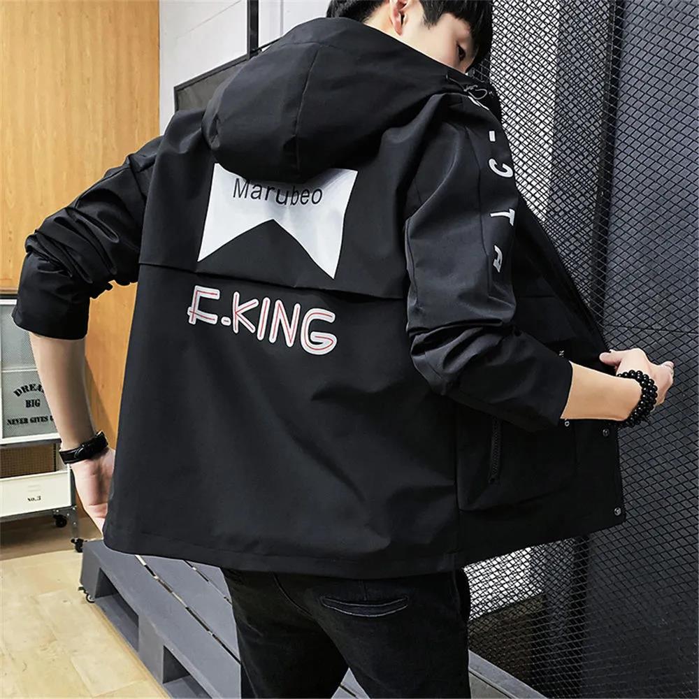 Spring & Fall Boutique Jacket Men Hooded Coat Trendy Casual Top Loose and Comfortable Windbreaker Regular
