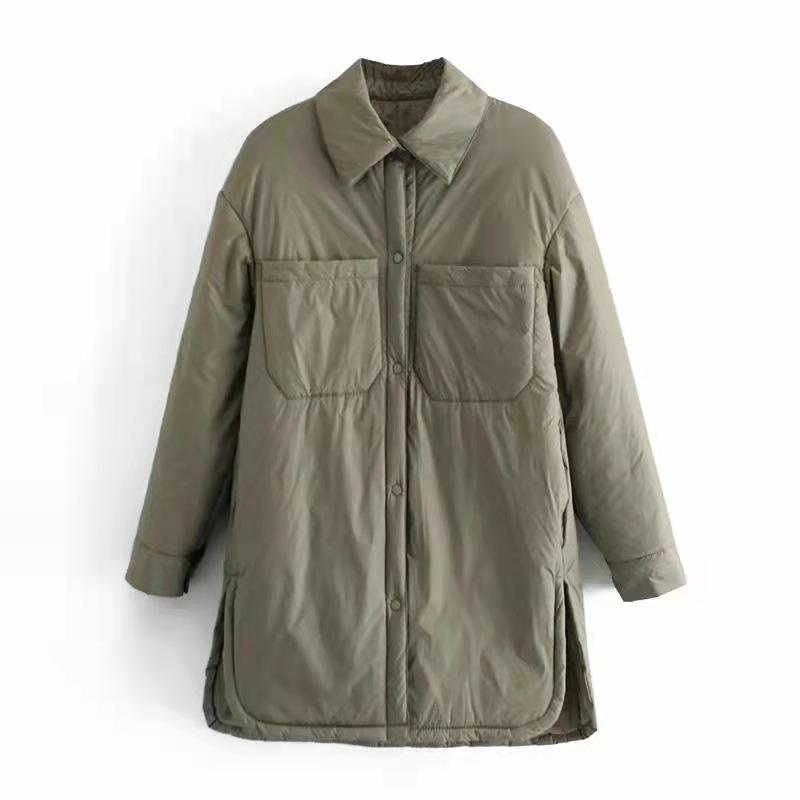 Autumn Winter Warm Cotton Jacket Coat Women Vintage Khaki Long Outwear Female Oversize Solid Overcoats Loose Parkas Top