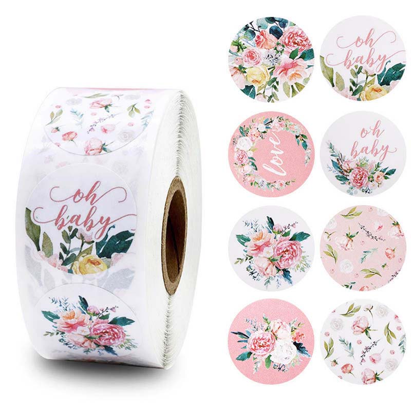 500 Pcs1.5cm Round Flower Thank You Sticker Roll Sealing Sticker 8 Patterns Holiday Gift Decoration Stationery Sticker