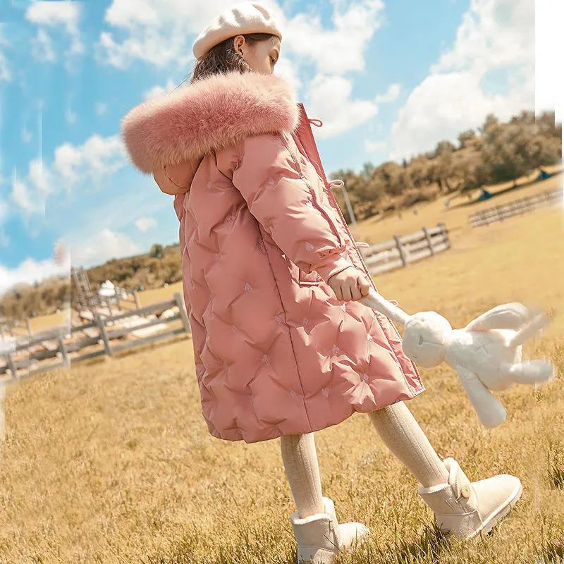 Girls' Down Jacket Children's Mid-length Thicken Warm Girl Winter Coat