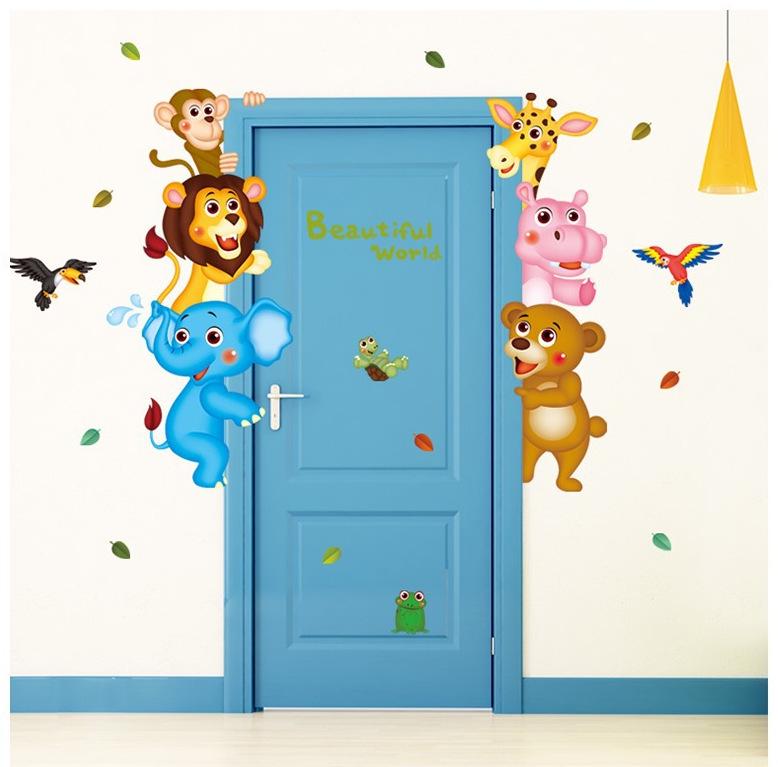 Lion elephant forest animal cartoon wall stickers children's room kindergarten decorative stickers