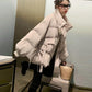 Simple Solid Color Winter Clothes Loose Down Women's Cotton-padded Coat with Large Fur Collar Thick Padded Jacket