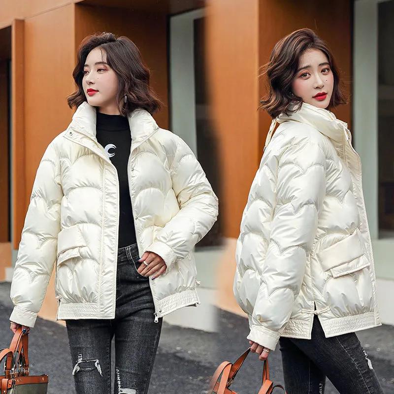 Down Cotton Jacket Winter Loose Korean Color Glossy No-wash Stand Collar Short Cotton Jacket Suitable for Women
