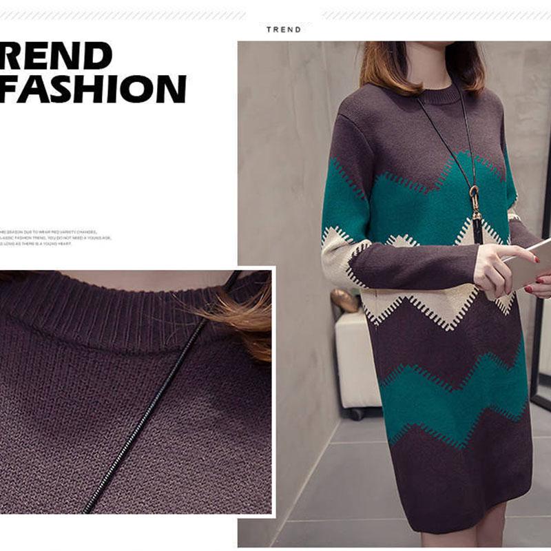 Mid-length Pullover Sweater Women All-mach Loose Large Size Thick Knitted Sweater dress Autumn Winter
