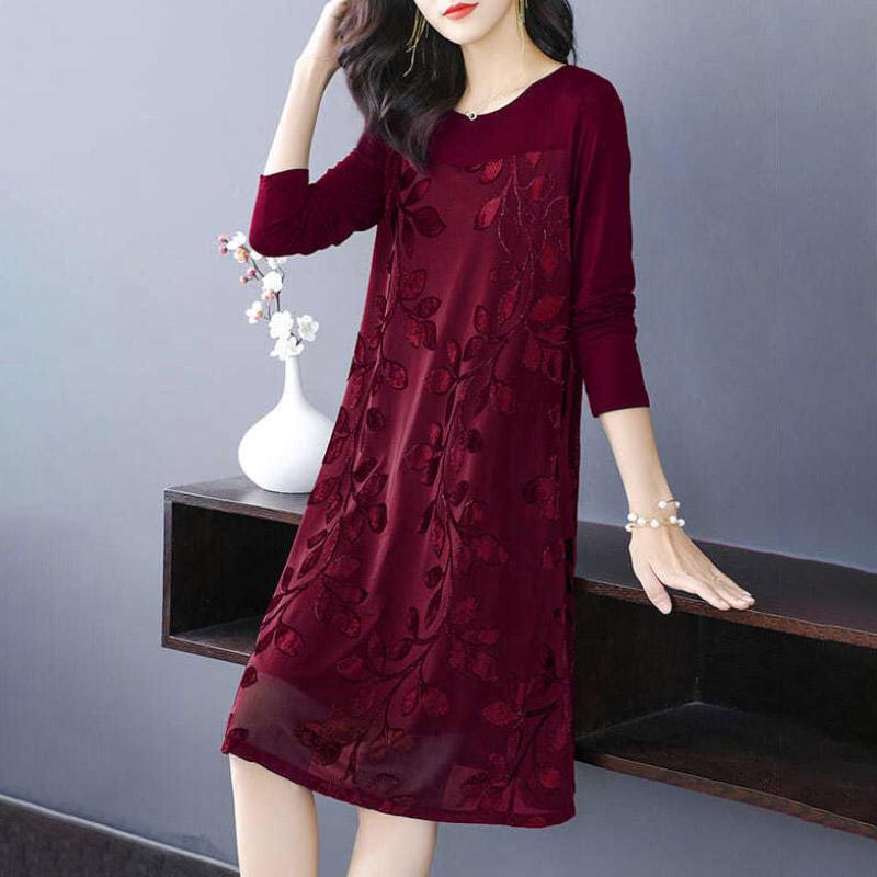 Plus Size Dress Women Mid-length Long Sleeve Spring Summer Women's Casual Loose Thin Base Skirt