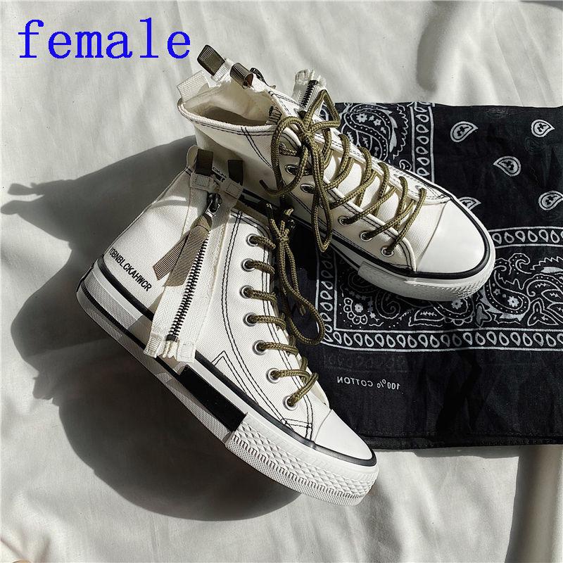 Men High Top Canvas Shoes Lace-up Sneakers Unisex Casual Shoes with Side Zipper Classic Retro Style Black High Quality Female