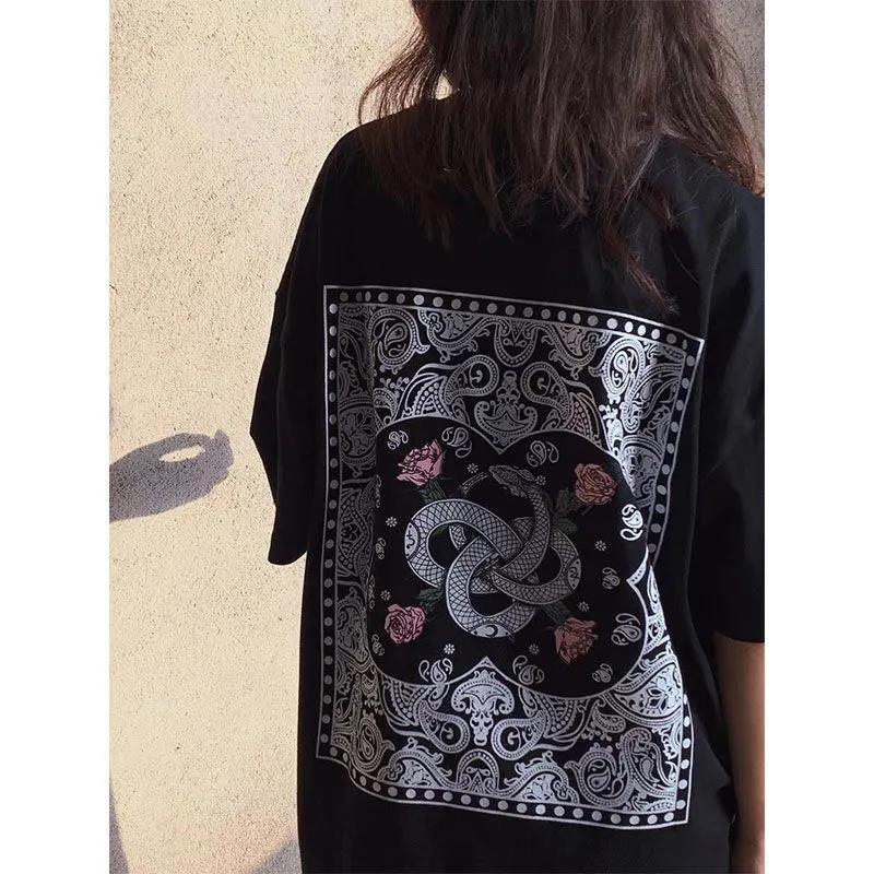 Summer Women Couple's Printed Short Sleeve Casual T-shirt Loose Vintage Round Collar Streetwear Cool T-shirt