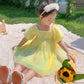 Girls Dress Summer Dress Sweet Children's Princess Dress Tutu Skirt Little Girl Skirt Puff Sleeve Square Neck Mesh Skirt