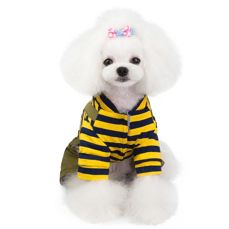 Puppy Dog Cat Clothes Winter Clothing Warm Four-legged Clothing Pet Autumn and Winter Thickening Cotton Coat Striped Overalls Jacket Pet Outwear