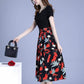 Pofulove M-3XL Women Plus Size V-neck Print Dress Slim Short Sleeve Dress A-line Dresses Below Knee