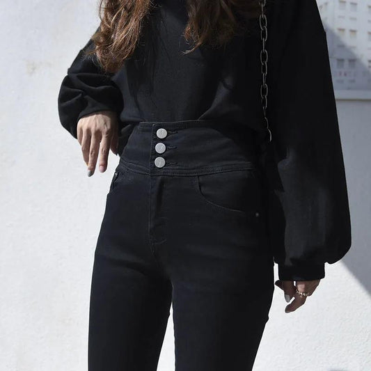 High-waisted Leggings Women's Spring and Autumn Cross-waist Tight-fitting Thin Elastic Pencil Feet Trousers Thin