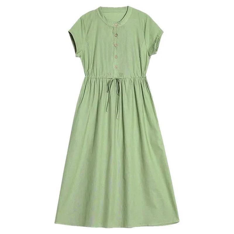 Women's Summer Dress Solid Color Round Neck Skirt Women's Large Size Mid Length A-Line Skirt