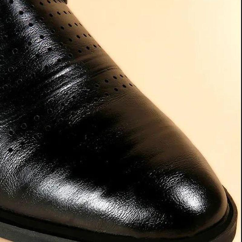 Men's Pointed Leather Shoes Men Oxford Shoes Slip on Formal Dress Shoes for Man Leather Men Shoes Summer Hollow Breathable Oxford Shoes