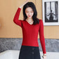 Autumn and Winter Knitted V-neck Sweater All-match Slim Short Top Small Simple Solid Color Female Bottoming Shirt