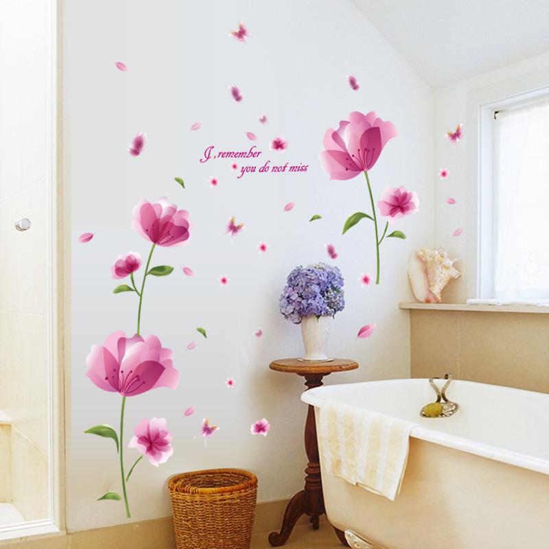 Pink bloom flower living room bedroom porch TV wall background decorative wall sticker