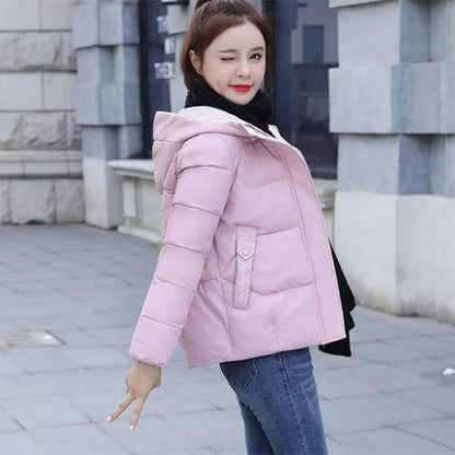 Women's Solid Color Short Down Jacket Winter Korean Style Loose Quilted Jacket Casual Warm Hooded Down Jacket