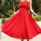 Pofulove Vacation Beach Strapless dress Off-shoulder Ruffled Sexy slash neck Chiffon dress Summer
