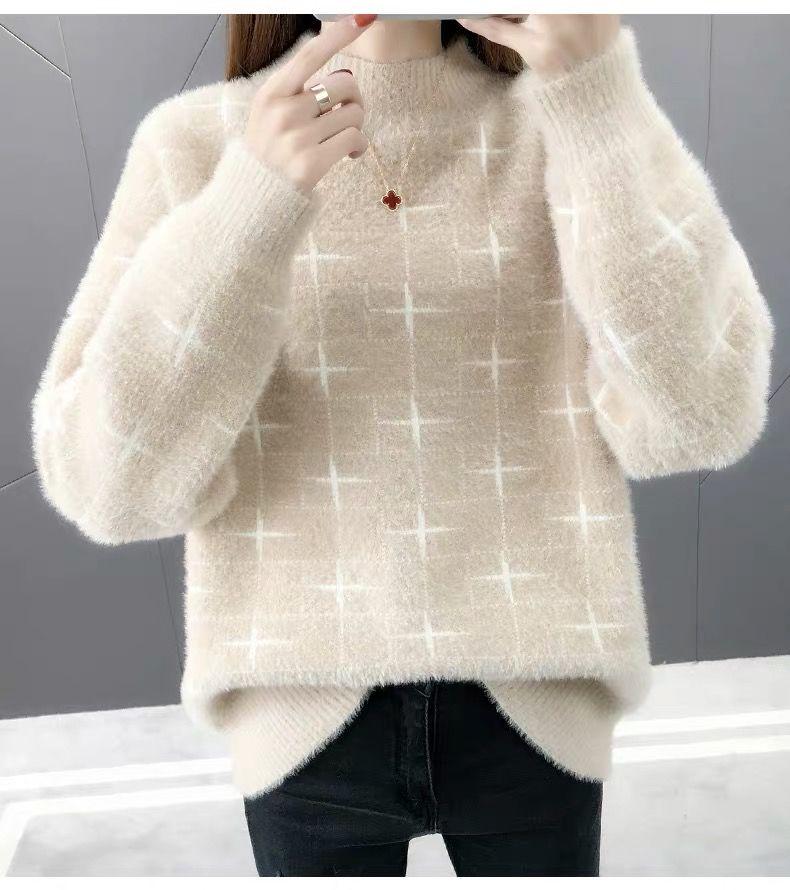 Autumn Warm Thick Turtleneck Sweater Women Loose Long Sleeve Ladies Faux Mink Velvet Pullover