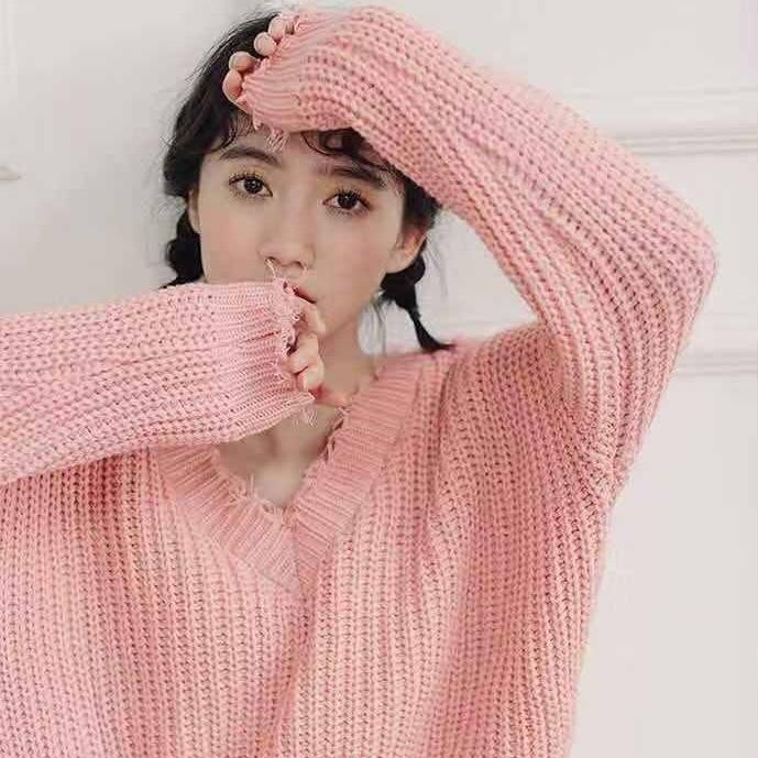 Loose Casual Solid Color Irregular Sweater Fashion Chic Tassel V-neck Long-sleeved Knit Pullover
