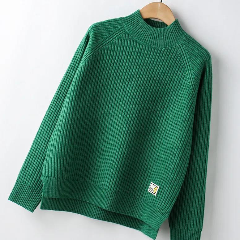 Women's Fashion Solid Color Half Turtleneck Pullover Sweater Casual Loose Large Size Side Slit Sweater